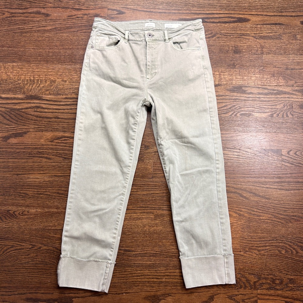 J Jill Denim High Rise Straight Leg Jeans Womens 10 Sage Green Cuffed Hem